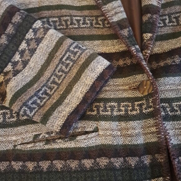 Womens Vintage Southwest Blanket Blazer Wool Blend Gray Black Preppy Lined XL - Picture 2 of 5